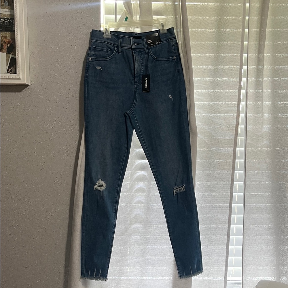 Express Blue Distressed Skinny Jeans